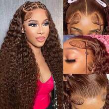 Brazilian Virgin Hair 5*5 Lace Front Wig 4*4 Pre-Cut Hairline Wig Pre-Cut And Bleached Knots Breathable Cap Beginner Friendly Curly Hair Wig Pre-Plucked 13*4 13*6 Lace Front Wig Human Hair Blend Length 8-34 Inches Suitable For Women Brown #4, Halloween - Brown - View 7