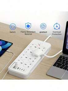 BoLick The New Multi-Functional Power Board/Power Socket/Strip Plug For 2025 Comes With 8 Sockets, Matched With (3 USB-A) (3 TYPE-C), 2m/6ft Extendable Power Extension Cable, Overload Protection, And 2 Color Sockets To Choose From - Ver 5