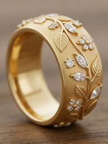Tsnamer 1pc Vintage Elegant Carved Leaf & Flower Pattern Women's Ring, Gift Jewelry, Wedding Ring - Ring - View 3