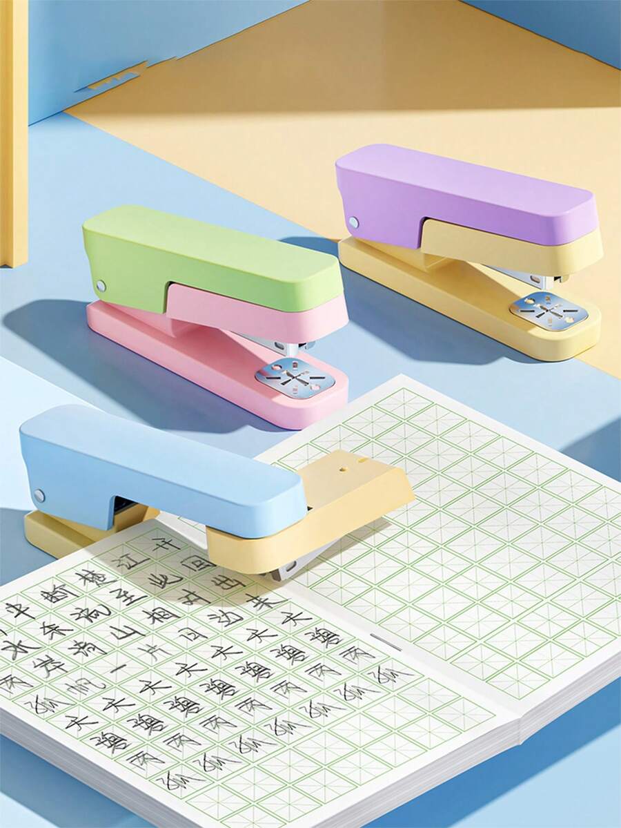 Premium ABS/Contrast Color 360° Rotating Stapler (Includes 1 Box Of 1000 Staples), Rotatable Binding Direction, Suitable For Student Exam Paper Organization, Office Document Binding, Handmade Crafts, Compact And Lightweight, Fits In Pencil Case/Pocket, Multiple Colors Available, Fashionable Color-Block Design, Portable Stapler/Office Supplies, Ideal For Back To School/Office Procurement/Stationery Gifts - Color Blocking - View 1