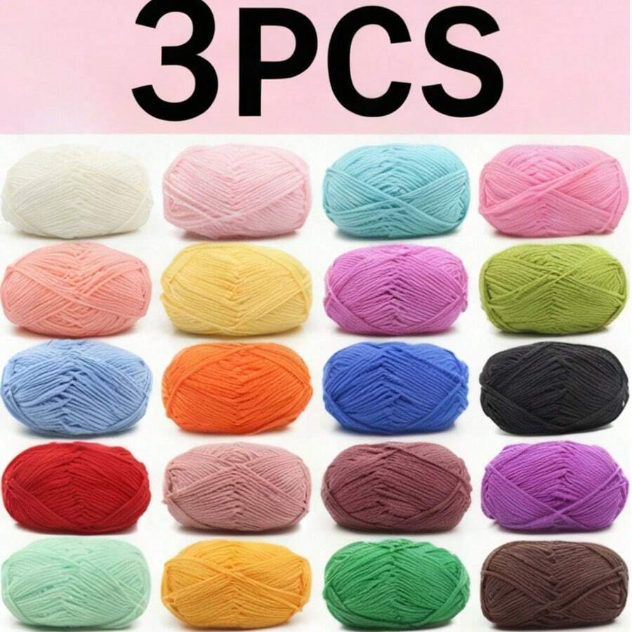 3pcs Yarn, 50g/Pc, Soft & Medium Coarse Milk Yarn - For DIY Crafts, Hand Crocheting Coasters, Dolls, Bags, Scarves, Hats, Sweaters, Slippers - Multicolor - View 1