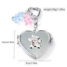 1 móc treo túi hình gương oval trái tim có thể mở, mặt dây chuyền túi hình gấu bướm màu bạc, móc khóa trang trí túi lưới đựng son môi - Bạc - Xem 11