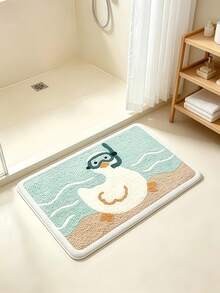 Soft Cute Diving Duck Bathroom Mat | Playful Wave Pattern, All-Season Use, Fresh In Spring/Summer, Cozy In Winter, Fluffy Soft Plush, Comfortable Foot Feel, Faux Cashmere Soft Texture, Non-Slip Bottom, Versatile Soft Door Mat, Makeup Mat, Warm Entryway Mat, Bathroom Bath Mat, Bathtub Mat, Home Bedroom, Bay Window Mat, Bedside Rug, Washing Machine Mat, Machine Washable. Note: Creases May Occur During Packaging And Shipping, The Product Is Printed With A White Bottom, Short Plush, Please Consider Carefully Before Purchasing. - Duck - View 2