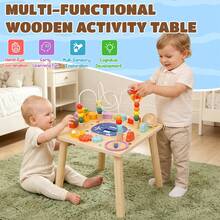9-In-1 Multi-Functional Kids Activity Table, Early Learning Game Center With Shape Sorting, Carrot Pulling, Sliding Animals & Rotating Gears, Interactive Educational Toy For Toddlers, Promotes Hands-On Skills And Brain Development, With Storage Net - Yellow - View 6