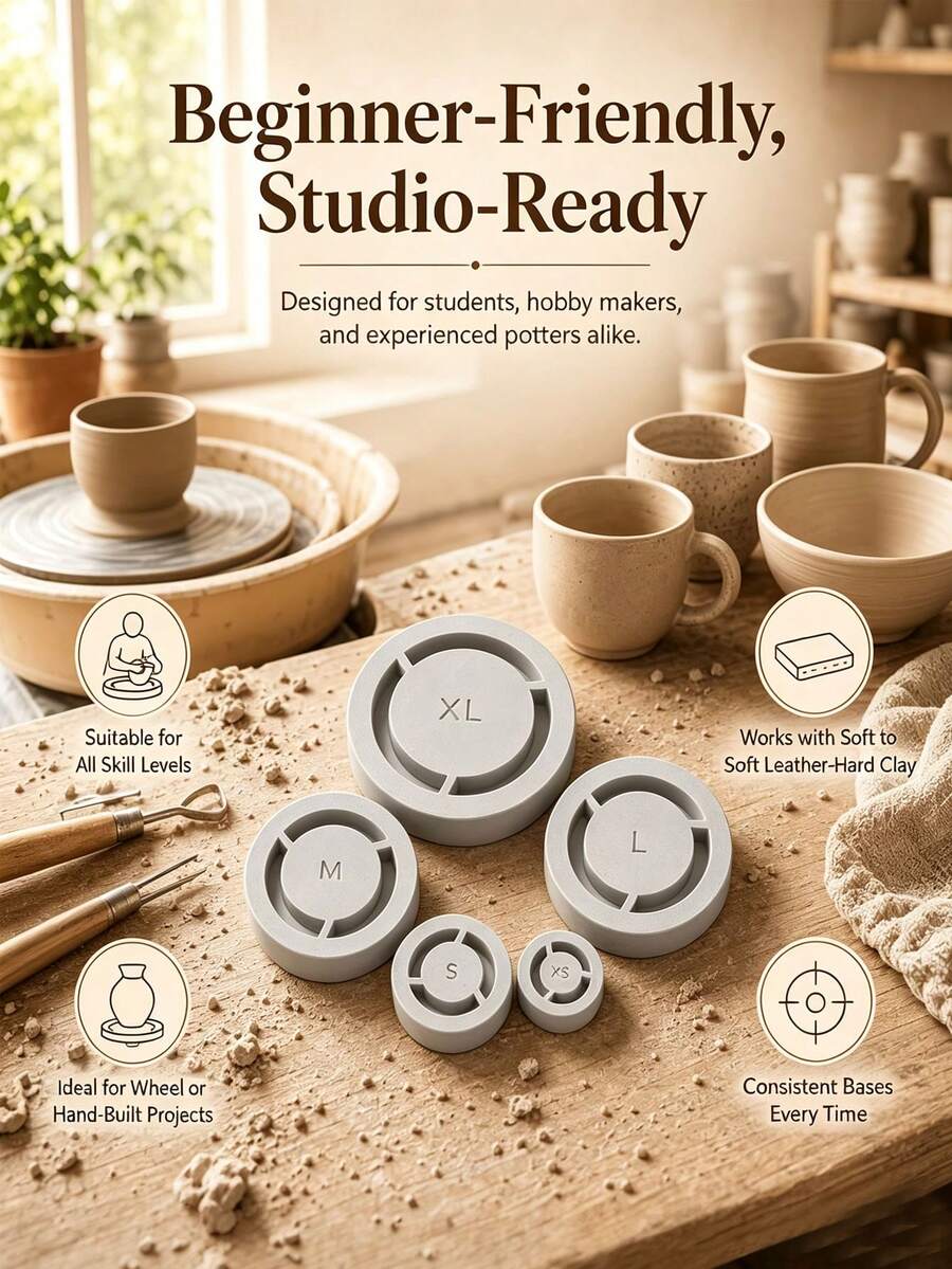 5pcs Pottery Foot Ring Tool Set, Pottery Foot Mold Tool, Pottery Foot Ring Tool - Pottery Foot Mold, Clay Base Leveler, Used For Ceramics, Even Foot Pressure, Suitable For Pottery Bowls, Cups And Wheel Projects