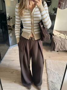 Casual Minimalist Plaid Front Button-Down Cardigan For Women Fall - Khaki - View 9