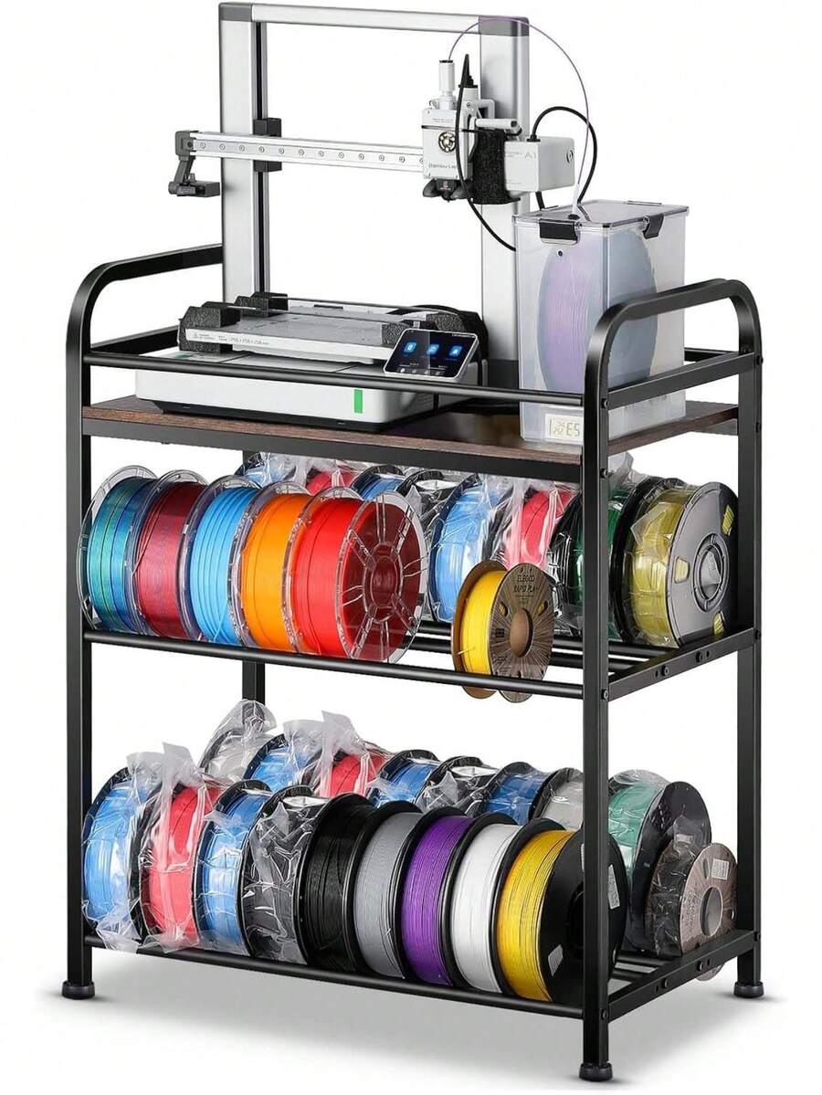 3D Printer Filament Storage Rack - Rolling Filament Spool Holders - Heavy Duty Metal Shelf - Organized For 3D Printing Studio, Office Workshop Father's Favorite Gift - View 1