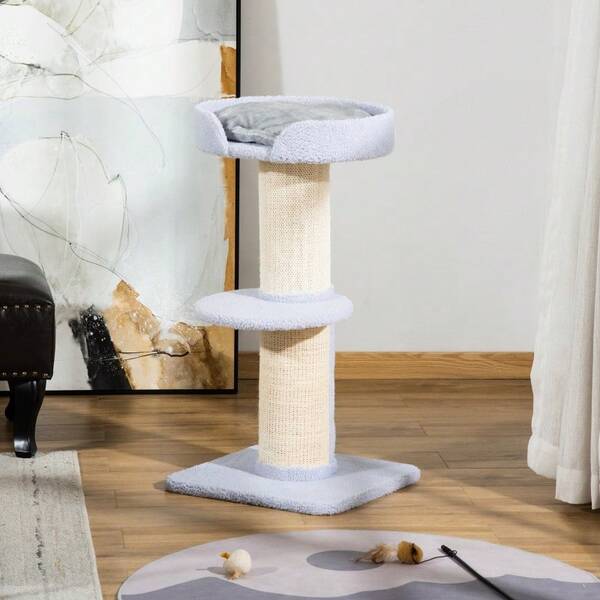 Cat Tree, 30 Kg Max Load, Scratching Post Play Tree, Platform, Sisal, Light Blue, 45x45x91 Cm