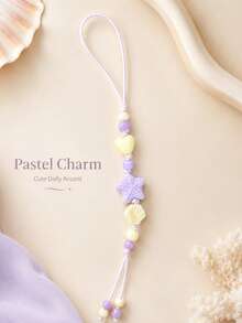 1pc Ocean Style Light Blue Braided Phone Charm Handmade Ceramic Starfish Shell Heart Bead Adjustable String Cell Phone Lanyard Decor For Phone Case Earbud Case Backpack Summer Beach Accessory Holiday Gift For Girls - Multicolor - View 8