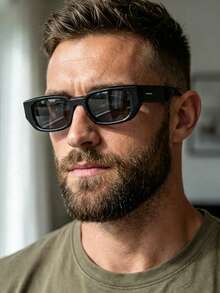 1pc Men's Wide Angled Temple Retro Narrow Rectangular Glasses, Casual Eyewear, Suitable For Vacation Travel, Fashion Portrait Photography, City Strolling - Multicolor - View 8