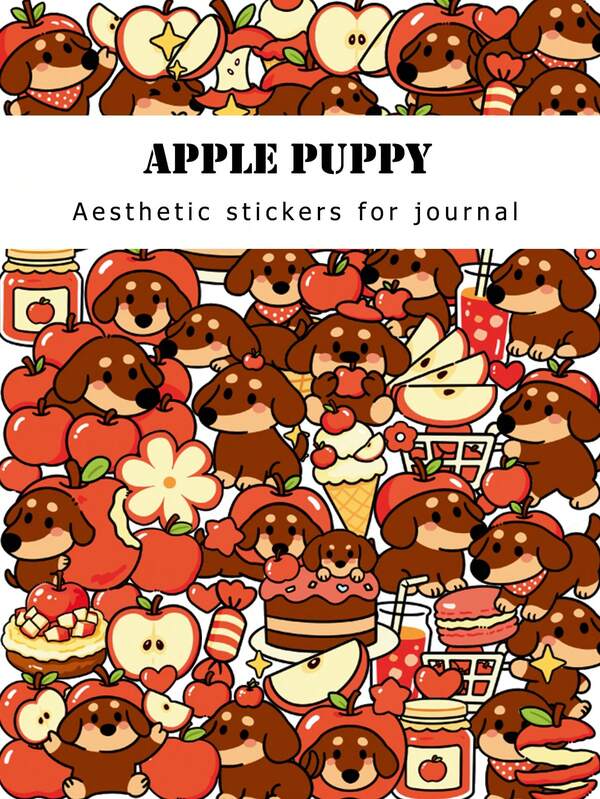 Single Apple Puppy Embossed Sticker Cute Cartoon Waterproof Decor Sticker For Laptop Water Bottle