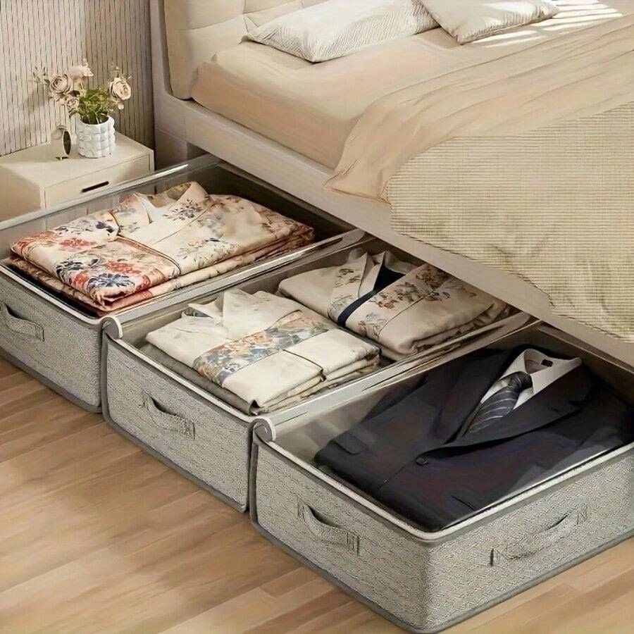 1pc/2pcs/3pcs Arrow Pattern Underbed Storage Bag - Foldable Non-Woven Fabric Closet Storage Box, Suitable For Blankets, Bedding | Space-Saving Design, No Space Occupied, Can Be Stored Underbed. Multiple Styles Available - Light Grey - View 1