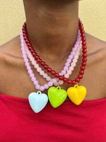 Summer Colorful Beaded Sweet Versatile Heart Necklace Women's Dopamine Style Collarbone Chain Accessory - Beaded Necklace - View 2