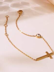 VceTd 1 Set Elegant Style Stainless Steel Women's Jewelry Set With Clover/Cross Elements, Suitable For Daily Wear - Yellow Gold - View 9