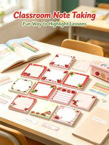 4 Packs Fresh Seven-Star Ladybug Sticky Notes, 12 Random Pattern Set, Hand-Drawn Ladybug, Flower, Grass, Mushroom Creative Border, Includes Lined, Checklist, Blank Multiple Writing Layouts, Thick Paper No Ink Bleed, Removable Without Residue, Suitable For Classroom Marking, Office Memo, Study Plan Recording, Scrapbook Decoration, Cute Insect Style Stationery, Classroom Office Supplies Memo Sticky Notes For Students And Teachers - A - View 2