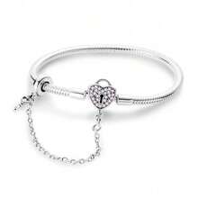 1pc S925 Sterling Silver Snake Chain All-Match Bracelet, Multiple Pink Diamond Heart Clasp With Safety Chain, Hollow Carved Design, Heart-Shaped Main Stone, Customizable DIY Beaded, Comes With Gift Box, Gentle Girl Style, Versatile Handmade Jewelry Base For Gifting - Multicolor - View 16