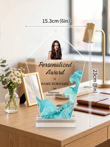 1pc Customized Photo & Text Trophy, Personalized Employee Recognition Award, Business Achievement Thank You Gift, Custom Photo Desktop Commemorative Trophy - Multicolor - View 6