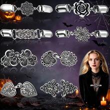 8pcs Halloween Vintage Women's Knit Cardigan Clips, Cardigan Fastener Accessories, Vintage Shawl Tie Clips, Shirt, Dress, Jacket And Other Clothing Decorative Accessories - Ancient Silver - View 9