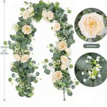 1 Peça Videira Artificial de 180cm, Videira Falsa de Tecido com Rosa & Folha de Eucalipto, Guirlanda Floral Longa em Champanhe & Creme, Decoração Pendurável Flexível para Mesa, Arco, Encosto de Cadeira, Adequada para Casamento, Chá de Panela, Festa, Decoração de Casa - Multicolorido - Visão 5