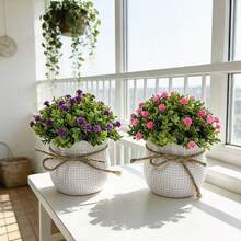 1pc/3PCS (Red+White+Yellow) Artificial Evergreen Mini Potted Plant, Faux Ceramic Pot With Bow, Non-Fading, Easy Care, Suitable For Easter, St. Patrick's Day, New Year, Valentine's Day Home, Restaurant, Desktop, Window Sill, Bookshelf Decor - Artificial Potted Plant - View 1