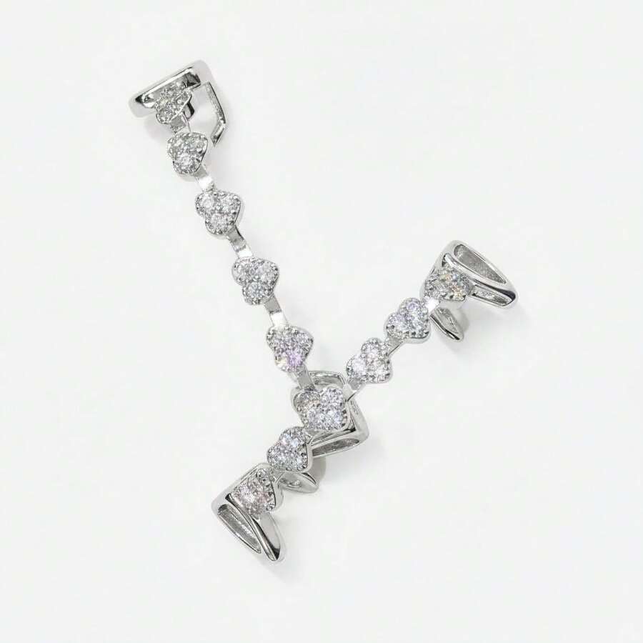 1 Set de Grillz con forma de corazón de 6 dientes con rhinestones, accesorio versátil para uso diario, festivales de música, fiestas, unisex - Plateado - Ver 1