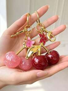 2pcs Unique Shiny New Cherry And Sakura Pendant, (Pink + Red) Small Flower Keychain Pendant, Suitable As Bag Accessory, Women's Handbag And Accessories, Car Keychain, Key Ring, Jewelry Gift, Car Accessory, Suitable For Girls, Female College Students And Office Women As Decoration. It Is An Ideal Choice For Birthday Gift, Christmas Gift, Halloween Gift, Valentine's Day Gift, New Year Gift For Friends. - Multicolor - View 7