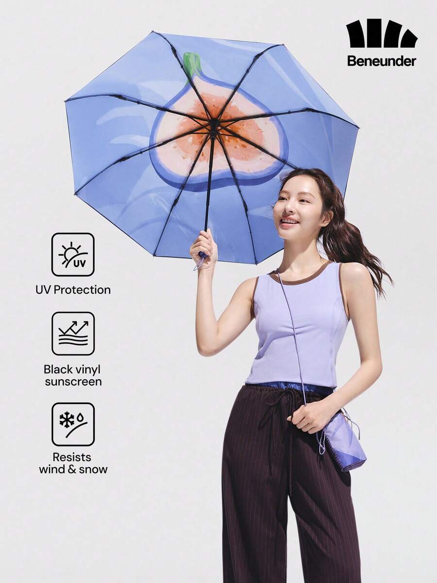 Beneunder Triple-Fold Protective Black-Coated Sunscreen Umbrella BM397 - Dusty Purple - View 1