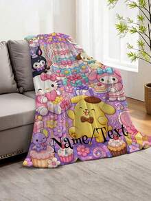 SANRIO 1件卡通主題客製化毛毯，可客製化個人姓名與愛心元素，可愛甜美風格，柔軟舒適，可機洗，適用於沙發、床鋪、旅行，送給家人與朋友的完美禮物 - 彩色 - 查看 3