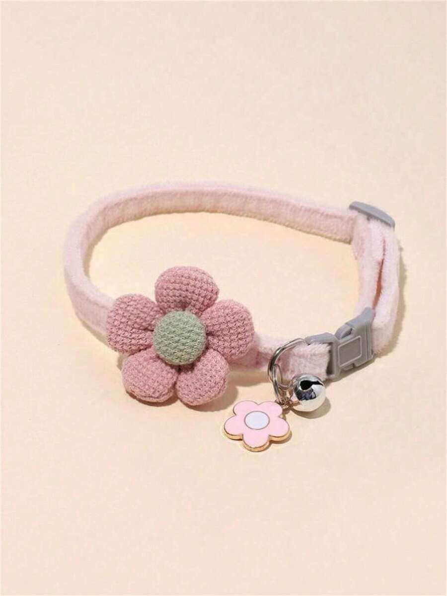 1pc Flower Decor Pet Collar With Pendant, Suitable For Small Cats And Dogs, Decorative Leash Function (Neck Circumference 20-31cm) - Pink - View 1