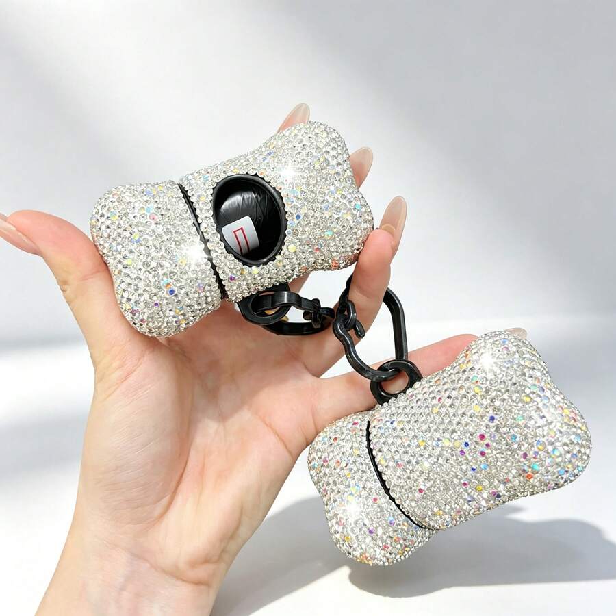 Luxury Rhinestone Inlaid Pet Waste Bag Dispenser, Bone-Shaped Pet Waste Bag Storage Rack, Shiny Crystal Jewelry Decorated Dog Walking Accessory, Portable Waste Bag Dispenser Suitable For Puppies And Adult Dogs, Outdoor Camping Travel Daily Cleaning Supplies, Sparkling Crystal Decoration O - Multicolor - View 1