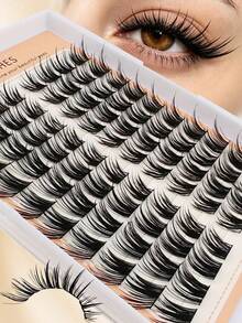 80pcs C Curl Segmented Cluster False Eyelashes, Fox Eye Makeup Look, DIY Natural Pointed Lash Extensions - Black - View 2