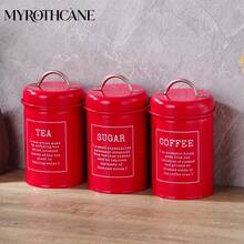 Myrothcane Christmas & Halloween Red Metal Storage Canister 3-Piece Set, Airtight Coffee Tea Sugar Canisters With Lids And Handles, Vintage Kitchen Countertop Food Storage Containers, Suitable For Coffee Beans, Loose Tea, Granulated Sugar, Decorative Kitchen Storage Containers - Red - View 3