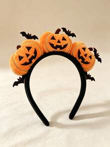 Halloween Pumpkin Expression Headband Funny Cute Gold Wire Pumpkin & Bat Design Holiday Costume Headpiece - Multicolor - View 3