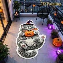 1pc Halloween Pumpkin Grey Cat Alien Shaped Doormat, Welcome Mat, Rug, Floor Mat, Halloween Mat, Bedroom Rug, Area Rug - Multicolor - View 3