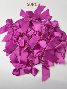 50pcs Large Satin Ribbon Bows With Pink And White Floral Design, Gift Wrapping Bows, Wedding Decoration Bows, DIY Birthday Party, Baking Decoration - Large Asymmetrical Bow - View 17