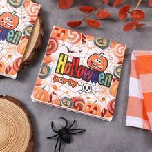 20pcs Halloween Printed Napkins, Pumpkin Skull Spider Web Candy Pattern Napkins, Suitable For Holiday Party Restaurant Table Decoration - - Compatible With Halloween Decorations - Horror Theme Tableware, Holiday Tableware, Trick Or Treat Party Napkins, Theme Event Decoration, Double Layer Paper - Multi-color - View 9