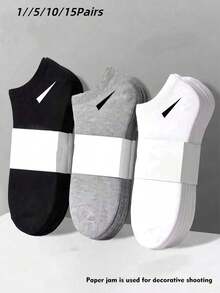 1/5/10/15 Pairs Unisex Solid Color Short Socks, Soft And Comfortable, Horse Pattern, Casual Multi-Functional Sports Socks, Suitable For Daily Wear Or Outdoor Activities, All Season - Multicolor - View 1