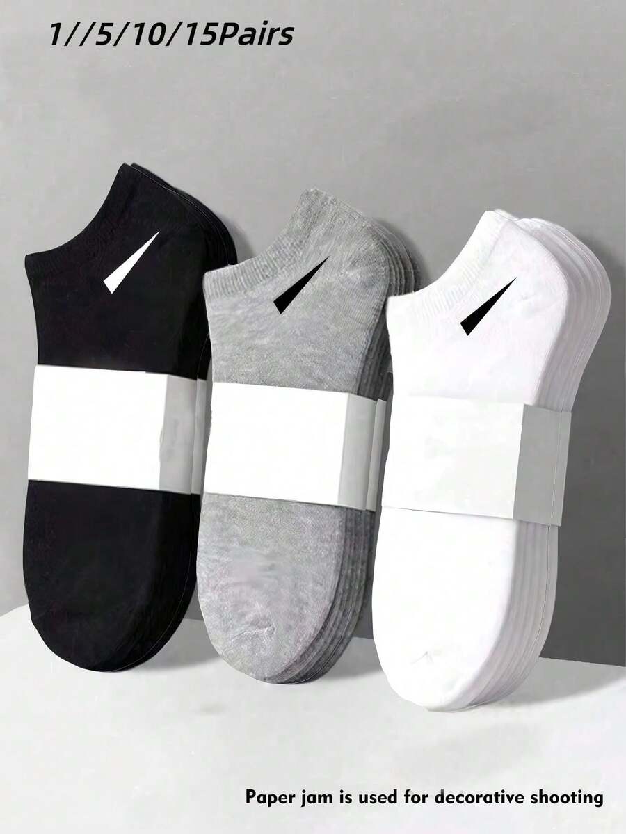 1/5/10/15 Pairs Unisex Solid Color Short Socks, Soft And Comfortable, Horse Pattern, Casual Multi-Functional Sports Socks, Suitable For Daily Wear Or Outdoor Activities, All Season - Multicolor - View 1