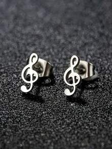 1 Par De Pendientes De Moda Con Forma De Clave De Sol Alta Para Mujeres - notas musicales - Ver 6