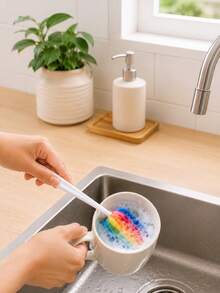 4pcs Creative Multi-Color Sponge Long Handle Cup Brush, Bottle Brush, No Dead Angle Dirt Cleaning Brush, Multi-Purpose Sponge Brush - Multicolor - View 3