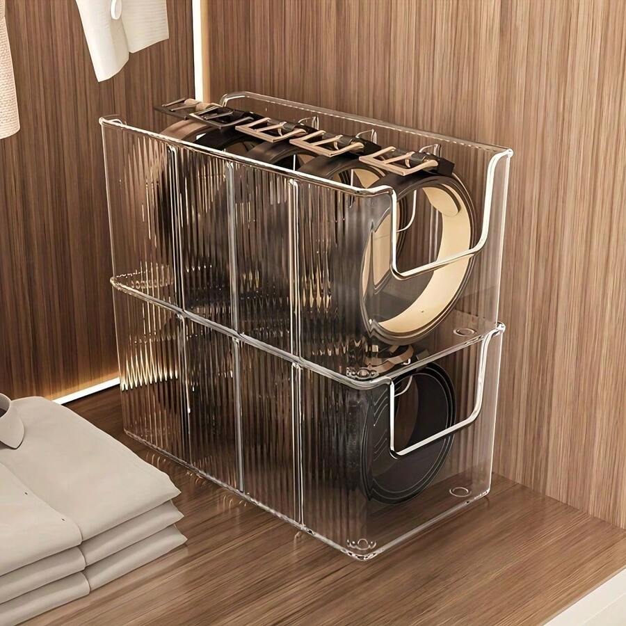 1/2 Transparent Divided Storage Box With Compartments For Organizing Belts, Ties, Storing Face Masks, Skincare Products And More