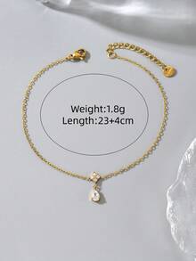 1PC Women's Gold Stainless Steel Four-Leaf Clover Water Drop Zirconia Anklet Fashion Jewelry 18K Gold Plated - Gold - View 2