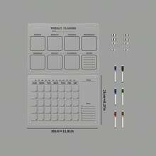 Household Refrigerator Magnetic Black Line Acrylic Writing Planner Board, Weekly + Monthly Planner Board Optional, Family Grocery Shopping & Meal Prep List Erasable Memo Board - Multicolor - View 5