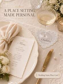 Custom Heart Lace Wedding Place Cards, Romantic Table Seating Decor Name Guest Cards - Multicolor - View 4