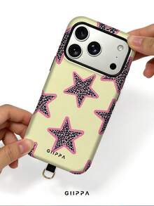 GIIPPA 1套黃色底豹紋星星設計手機殼+墊片，適用於Phone 17 Pro Max，相容Phone 16 Pro Max、15 Pro Max、14 Pro Max，韓系高端時尚趣味手機殼，相容11/12/13/14/15/16 Pro Max Plus，優雅設計男女皆宜，聖誕節、情人節、復活節、婚禮季與生日送女友的完美禮物 - 黃色 - 查看 6