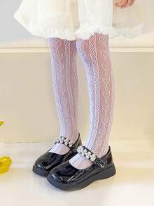 2件裝女童兒童幼兒網襪褲襪，黑色白色純色，卡通愛心圖案、直條紋提花薄款高彈力網襪，舞蹈褲，適合日常、學校、可愛風格，春夏四季通用，適合學生日常聚會，可搭配裙子、短褲、小皮鞋，開學季新學期校園教室穿搭 - 彩色 - 查看 2