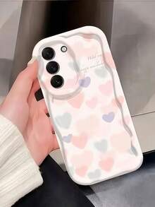 1 buah Casing Ponsel dengan Tepi Bergelombang Motif Hati Campuran Pastel, Pelindung TPU Lembut Tahan Guncangan, Casing Ponsel Desain Hati Berwarna-warni dan Kutipan Kaligrafi yang Estetis, Kompatibel dengan Ponsel Seri 1. - Putih - View 2