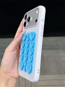 Cute 3D Heart Suction Cup Sticker Holder Candy Color Glossy Jelly Phone Case Compatible With IPhone 17 Pro Max 17Pro 16 Pro Max 15 Pro Max 14 Pro Max 13 Pro Max Stylish Camera Lens Protection Anti-Drop Soft Back Cover - Baby Blue - View 3
