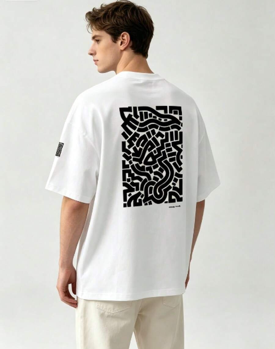 GraphicsPurecottonwhiteformen,,Whiteshort Sleevesforsummer,BasiclayeringpieceMen'sshortsleevedwithvintageprint,Crewneck - 白色 - 查看 1