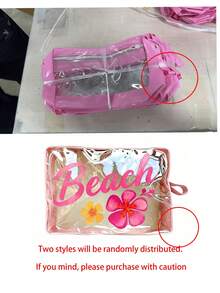 彩色透明化妝包－文具收納袋－印有 BEACH 字樣與花朵，防水透明旅行盥洗包附拉鍊，便攜式化妝收納袋，適合女性，可收納化妝品、盥洗用品與旅行必需品，適用於日常使用、度假、出差、健身、海灘，適合學生、旅行者與美容愛好者，適合夏季假期、生日與伴娘禮物，返校季禮物 - 彩色 - 查看 11